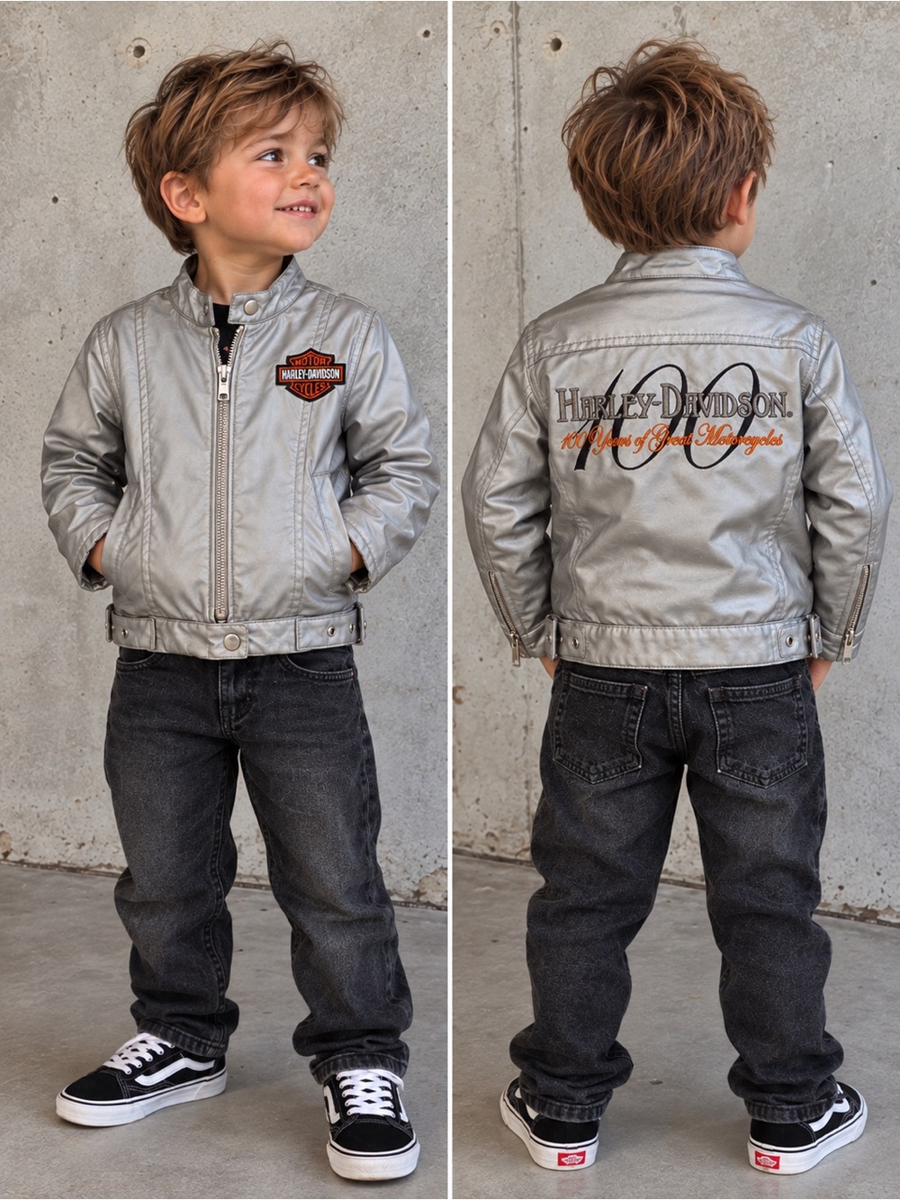 Vintage Harley-Davidson 100th Anniversary Silver Biker Jacket - Toddler Size 3T